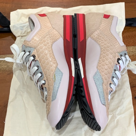 Lanvin Sneakers pink red silver python exotic lambskin lace up 39 us 9 Rose NWT - Picture 10 of 16